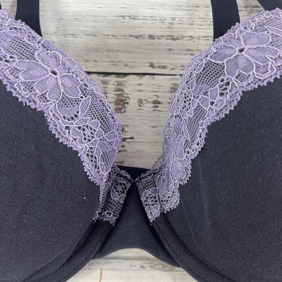 Iris & Lilly Support Underwire Bra size 36C Navy Blue Purple Lace Jersey Stretch - Picture 3 of 7